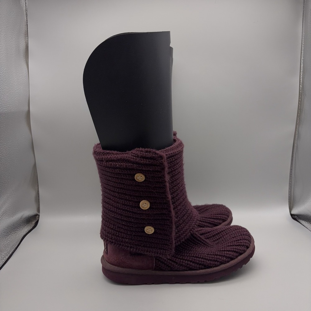 UGG Argyle Knit Boots Womens 7 Purple Solid Button Down Winter Cozy - Picture 9 of 12